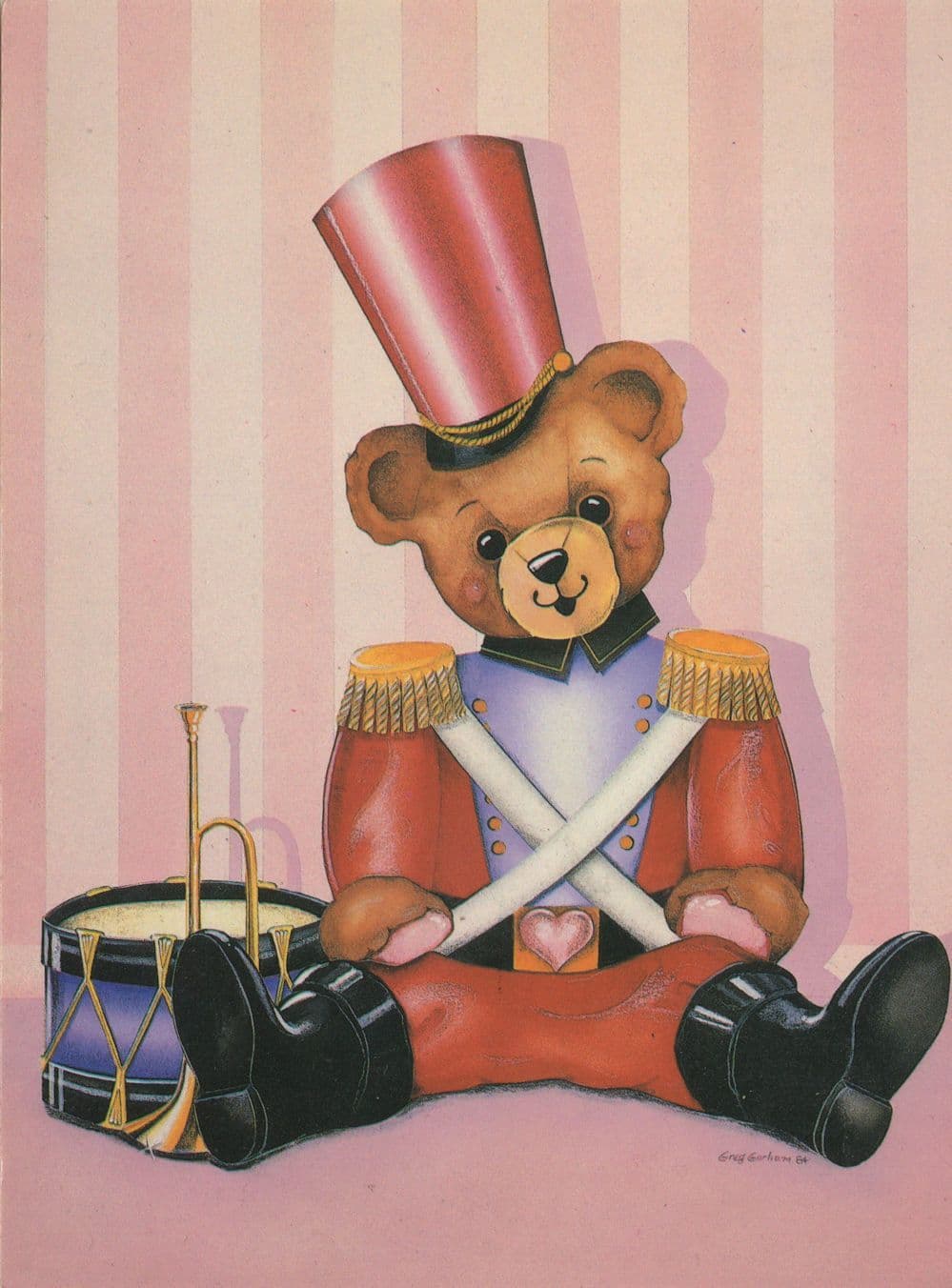 Teddy Bear Military Soldier Drummer Postcard