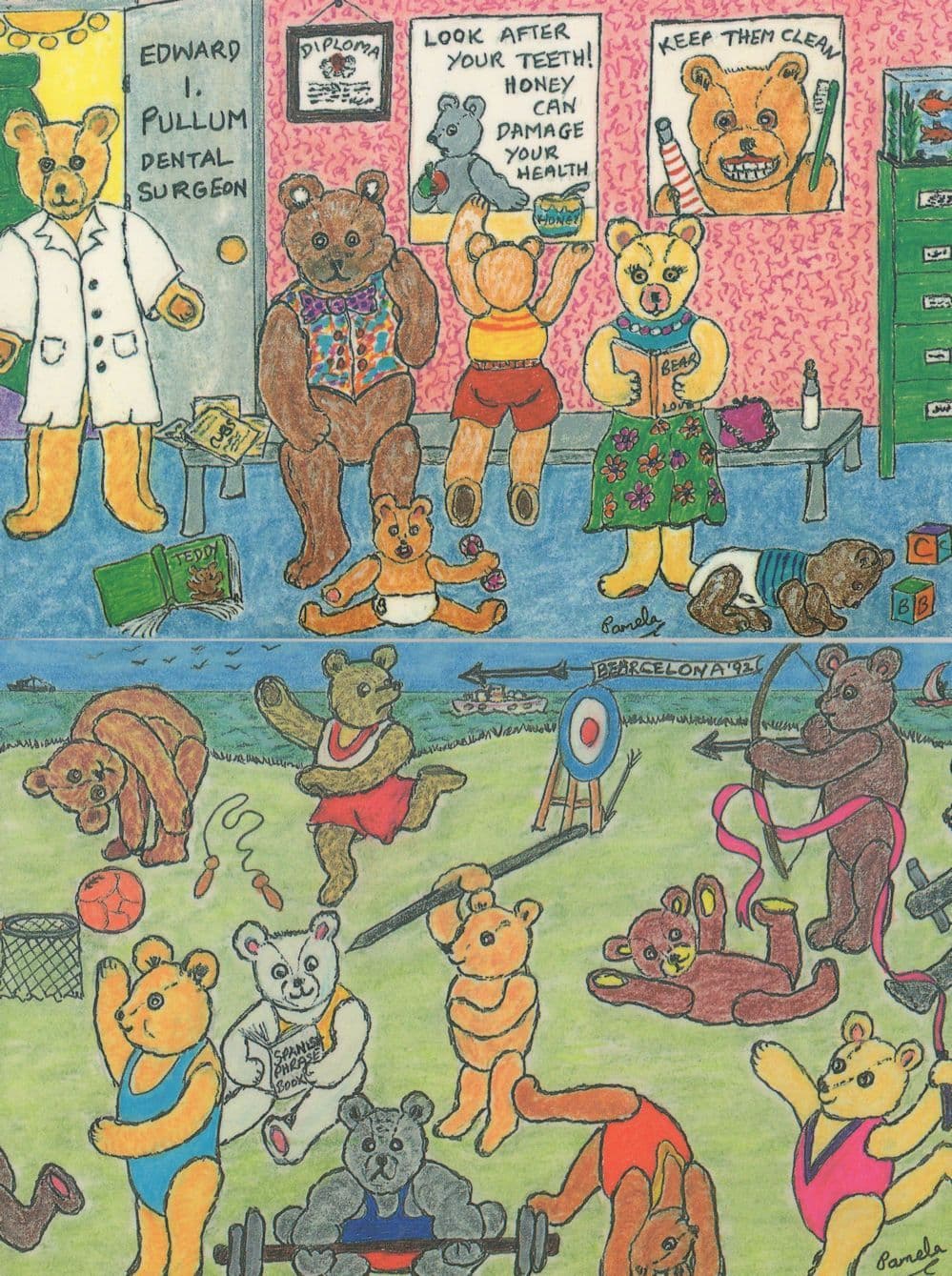 Teddy Bears at Olympic Games Dentists 2x Limited Postcard s
