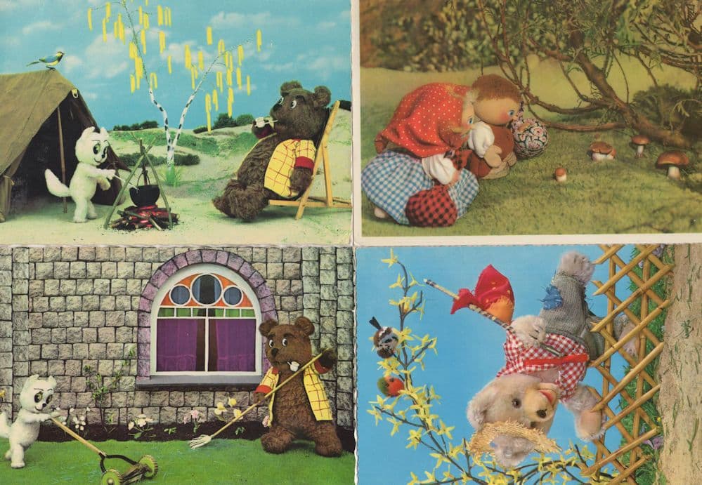 Teddy Bears Mushrooms Camping 4x 1960s Russia Dutch UK Postcard s