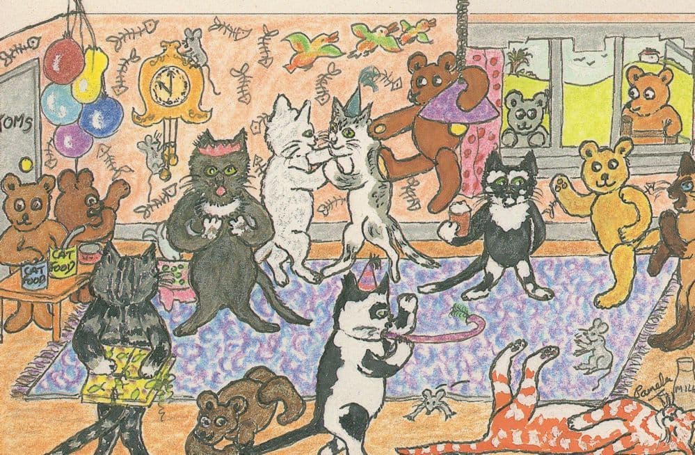 Teddy Bears vs Cats The Gatecrashers Painting Comic Postcard