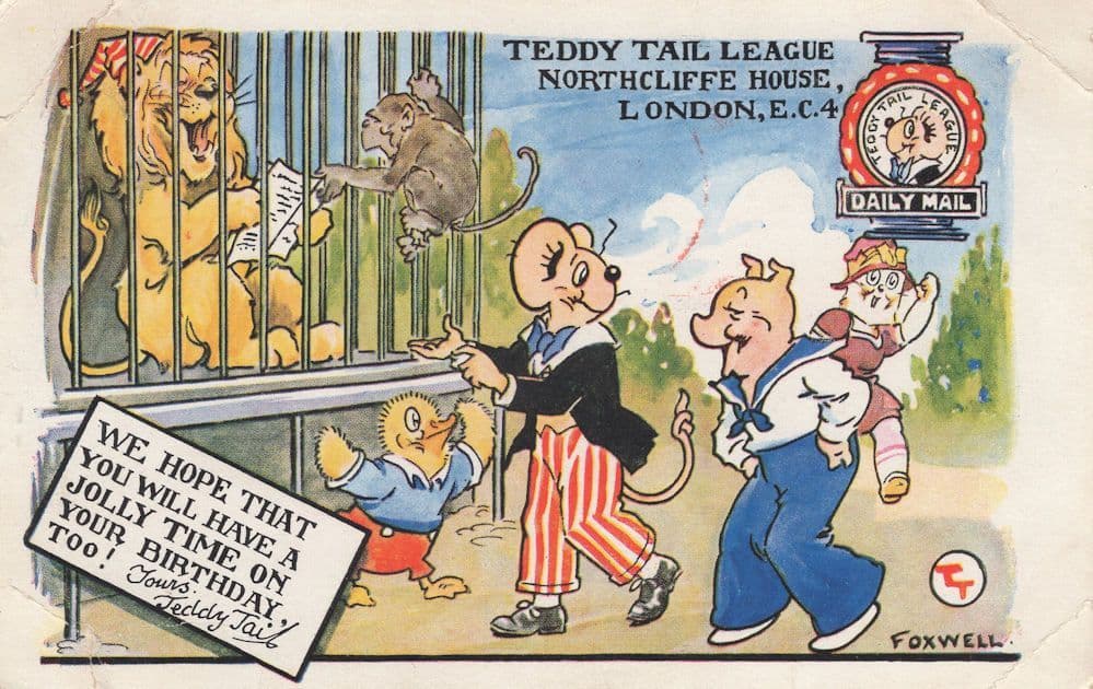 Teddy Tail League 1930s Daily Express Birthday Old Postcard