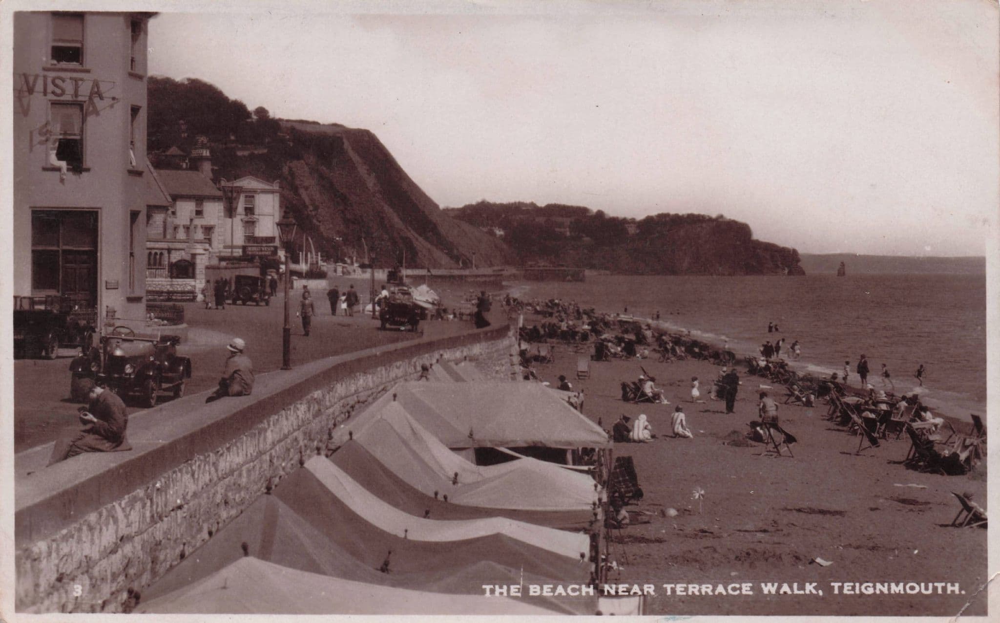 Teignmouth Wild Crazy Beach Towels Classic Cars Devon Old RPC Postcard