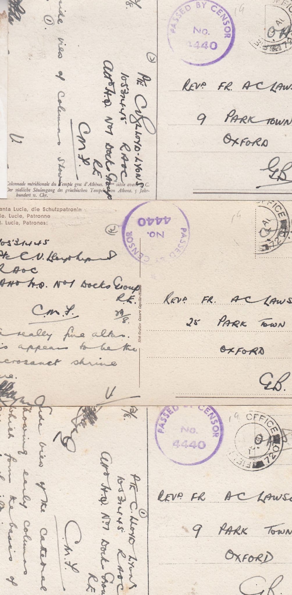 Temple D'Athens Santa Lucia Patronna 3x Military Posted Postcard s
