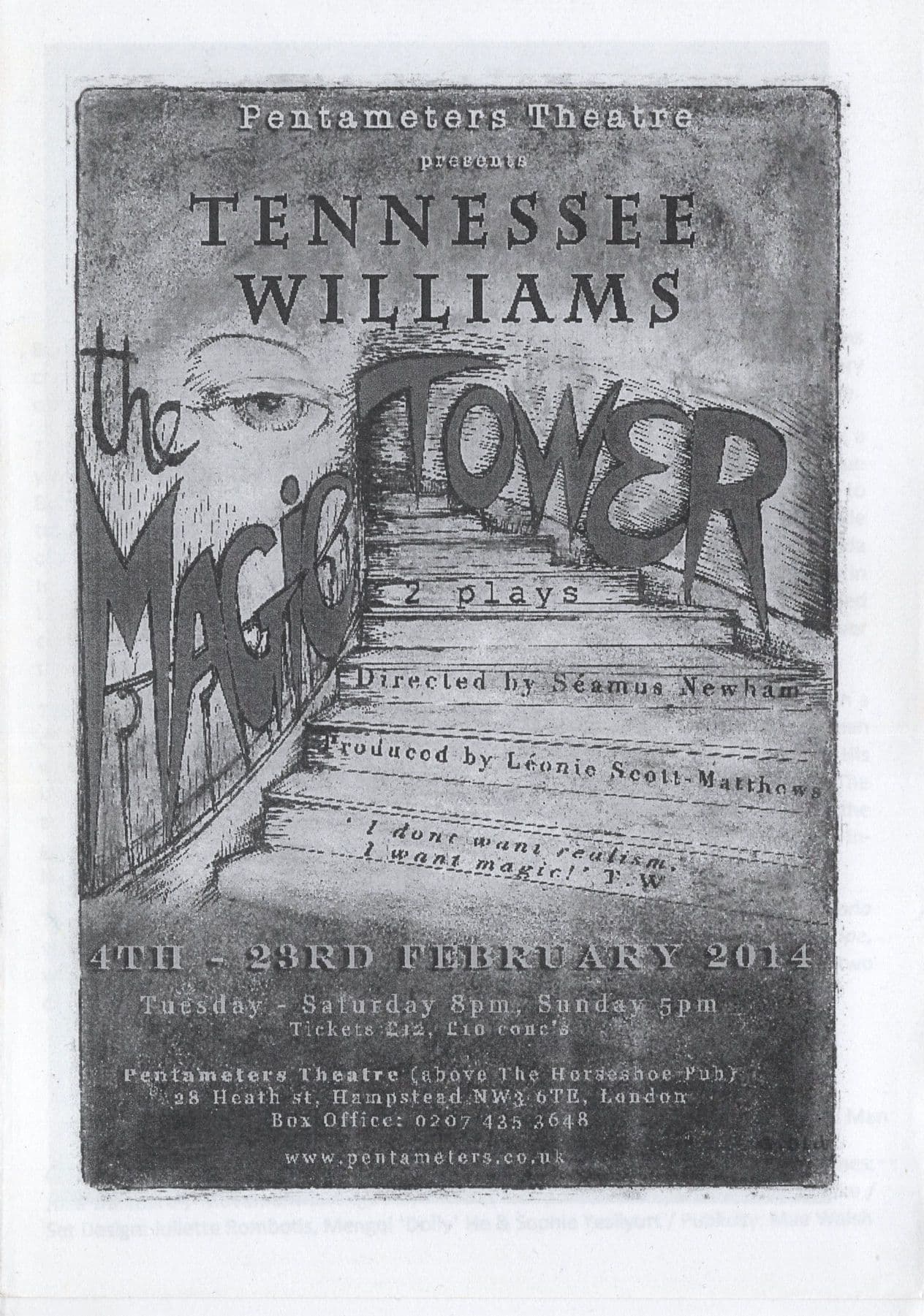 Tennessee Williams The Magic Tower Irish Theatre 2014 Programme