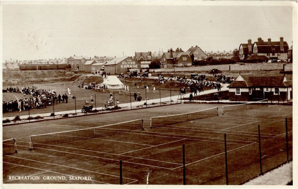Tennis Courts Recreation Ground Seaford Clyde Garage Sussex RPC WW2 Postcard