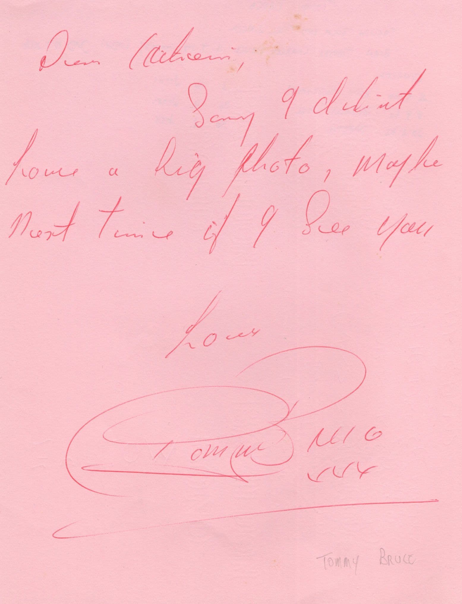 Terry Bruce & His Rock & Roll Rotters Hand Signed & Written Letter