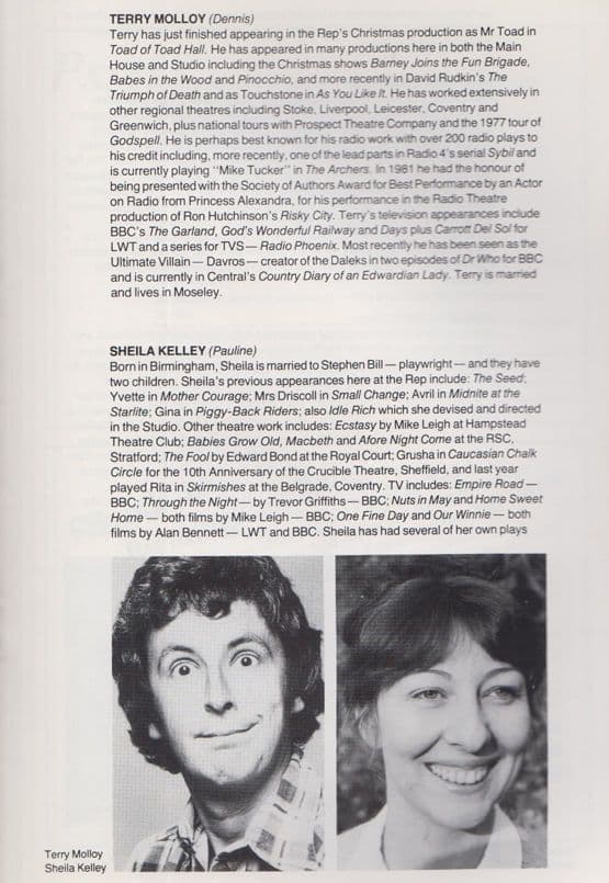 Terry Molloy Davros Doctor Who Daleks Crossroads Birmingham Theatre Programme