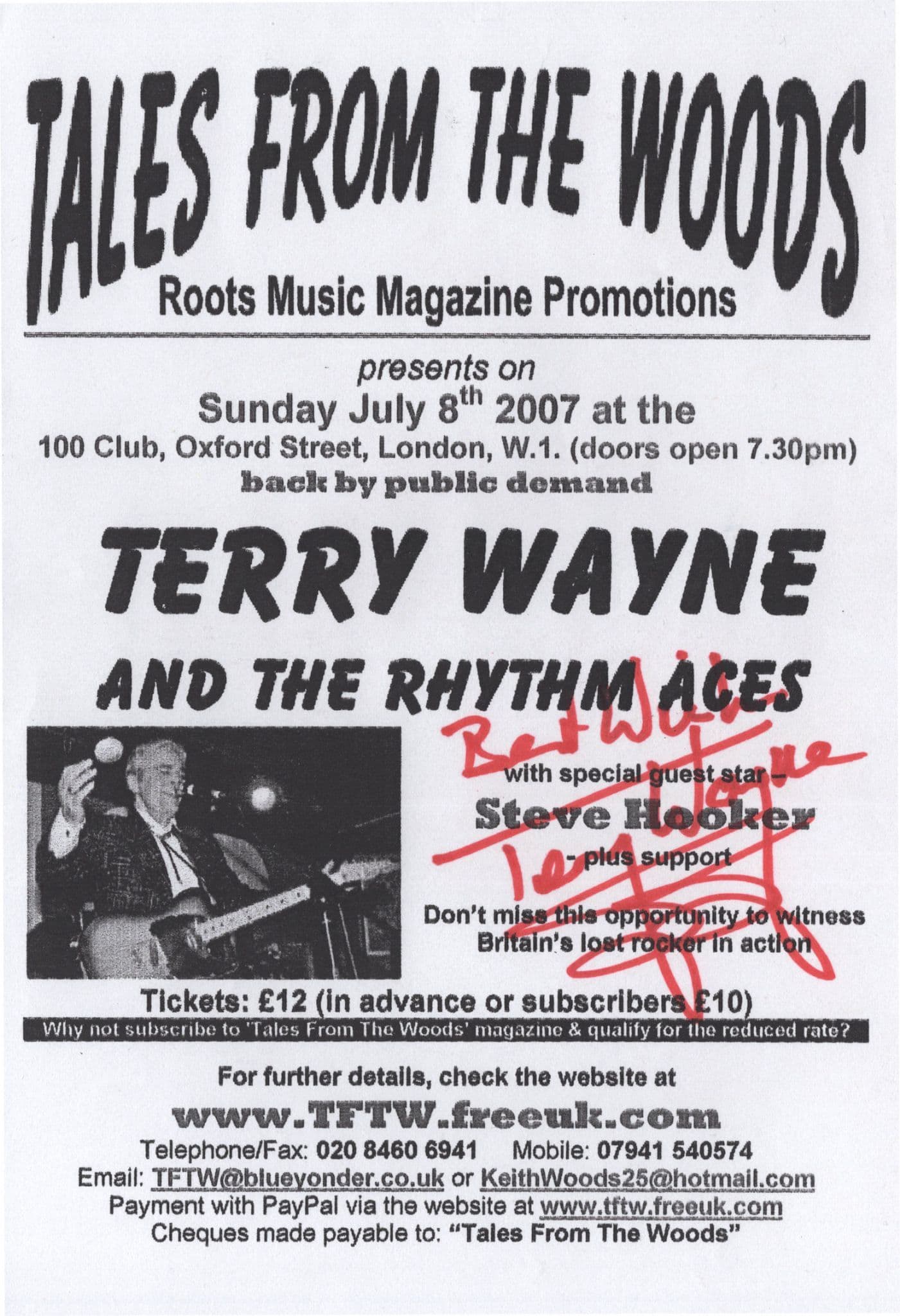 Terry Wayne Rockabilly Pioneer Hand Signed Live Concert Flyer