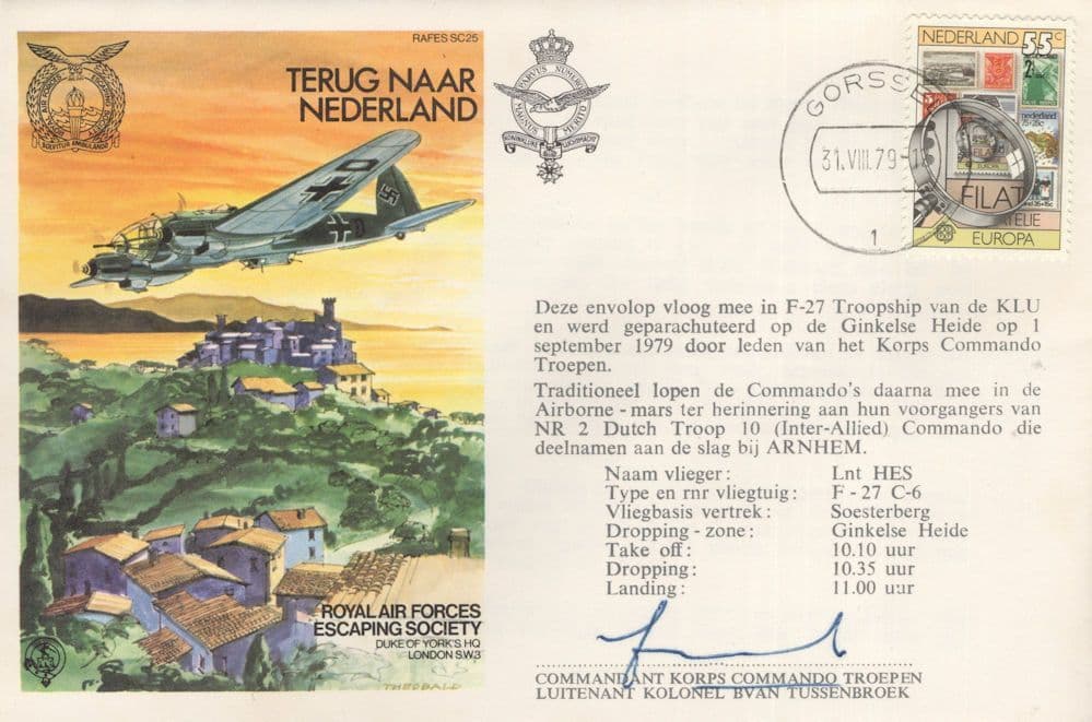 Terug Naar Nederland RAF Escaping Society Military 1979 Hand Signed FDC