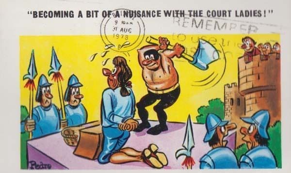 Test Your Weight Strength Competition Medieval Military Comic Humour Postcard