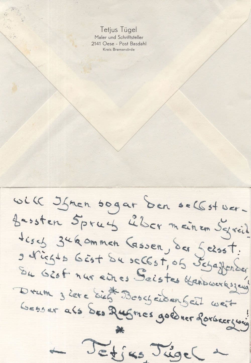 Tetjus Tugel German Painter Old Artist Official Hand Signed 2x Autograph Envelope