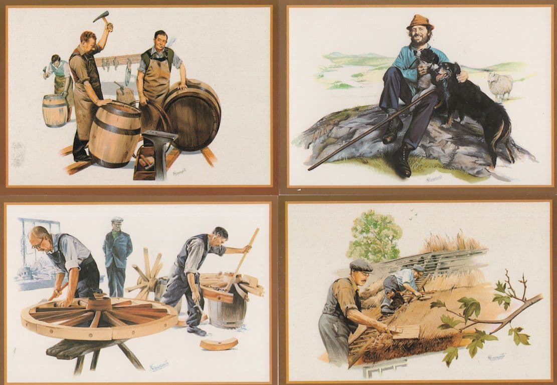 Thatching Barrell Making Wheelwrights Shepherd 4x Postcard s