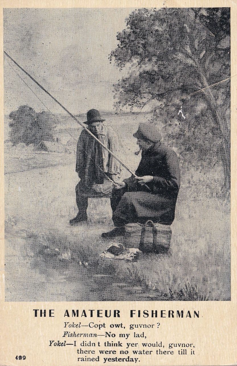 The Amateur Fisherman Pipe Smoking Tramp Comic RPC Postcard