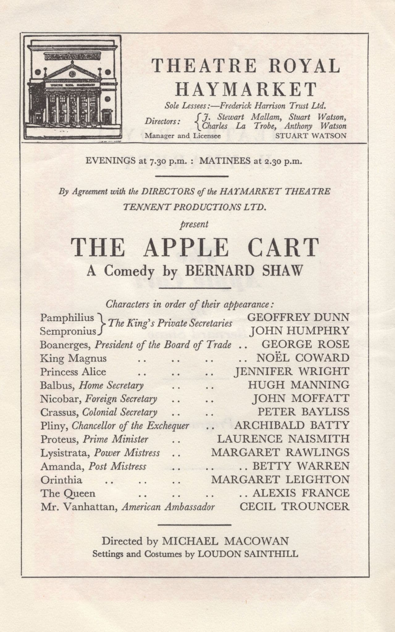 The Apple Cart Bernard Shaw Noel Coward As Actor London Theatre Programme