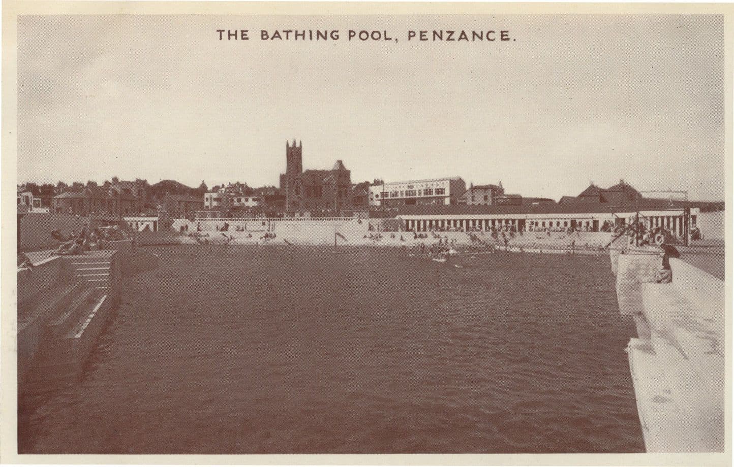 The Bathing Pool Penzance Cornwall Real Photo Old Postcard