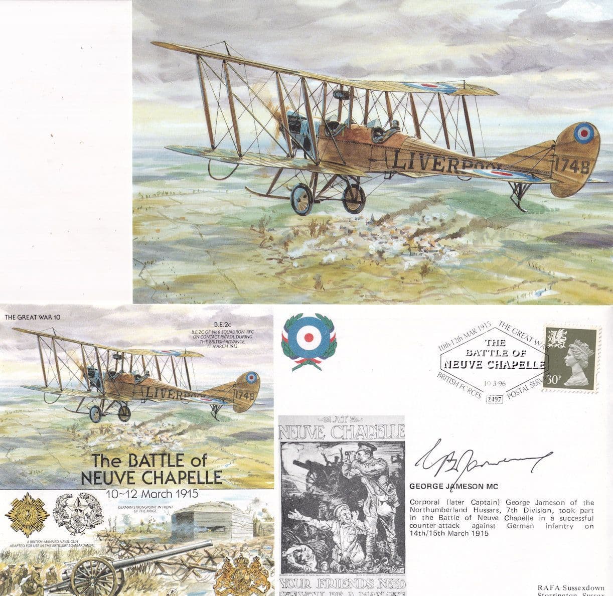 The Battle Of Neuve Chapelle Military WW1 Hand Signed FDC & Postcard