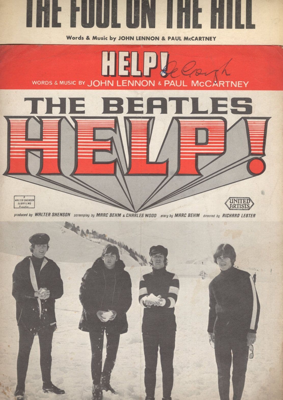 The Beatles Help Fool On The Hill 2x Rare Sheet Music Please Read