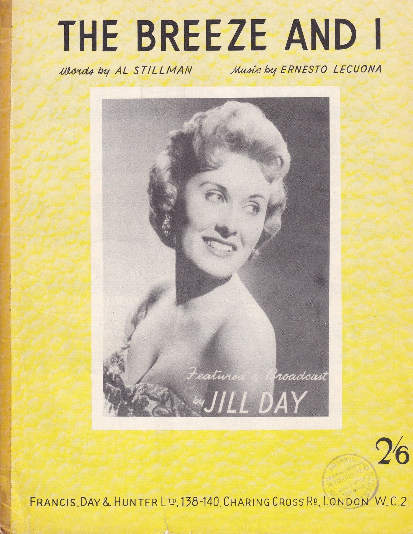 The Breeze & I Jill Day 1950s Sheet Music