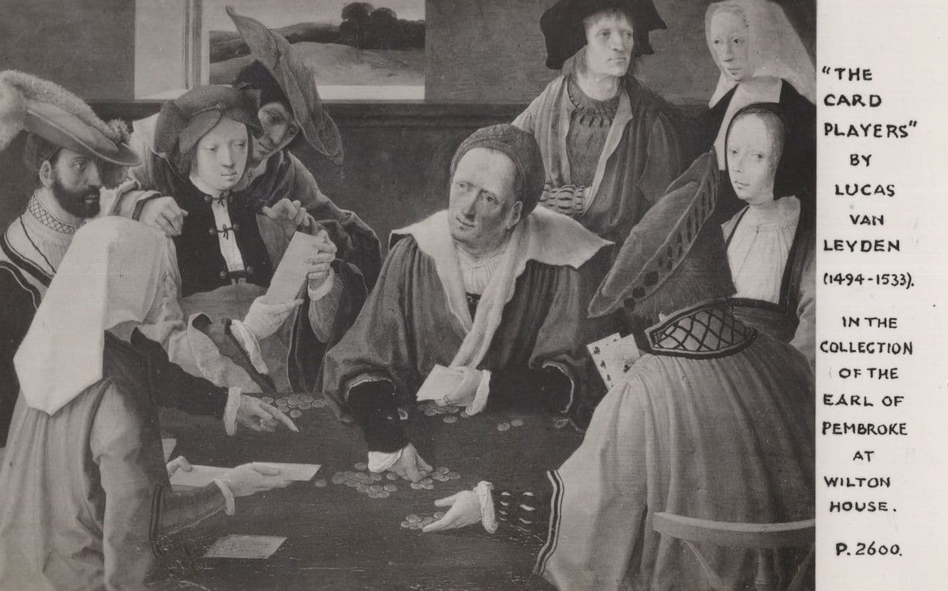 The Card Players Lucas Van Leyden Pack Of Cards Old Painting Postcard