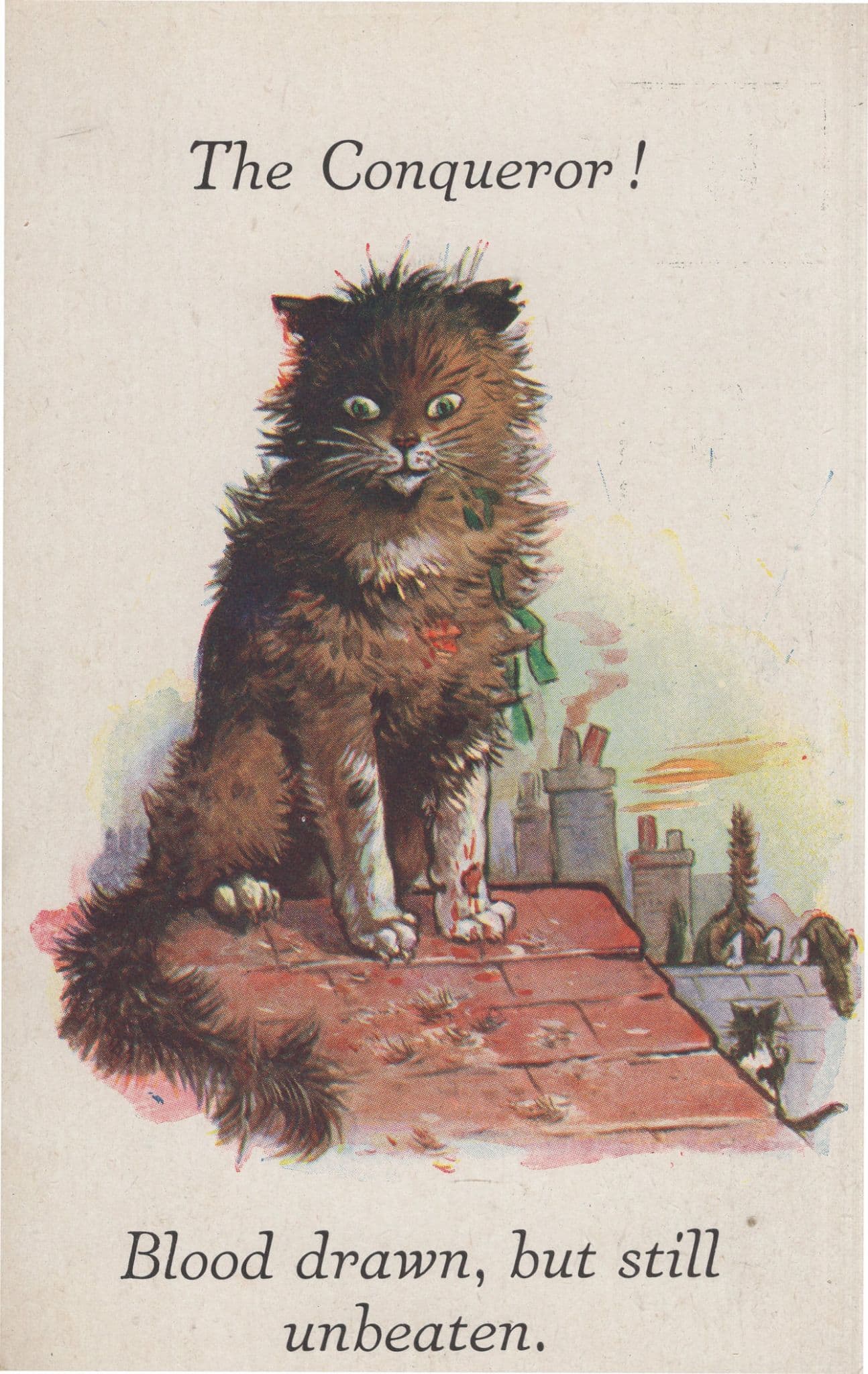 The Cat Conqueror Military Cats Rooftop Comic Old Postcard