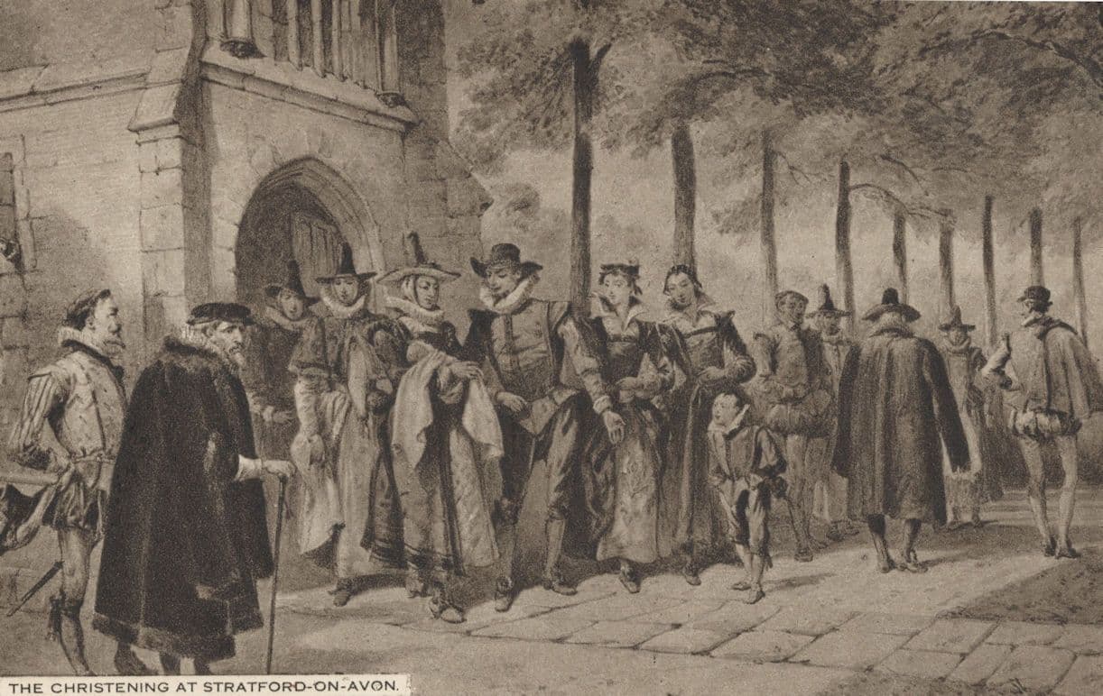 The Christening At Stratford On Avon Shakespeare Old Postcard