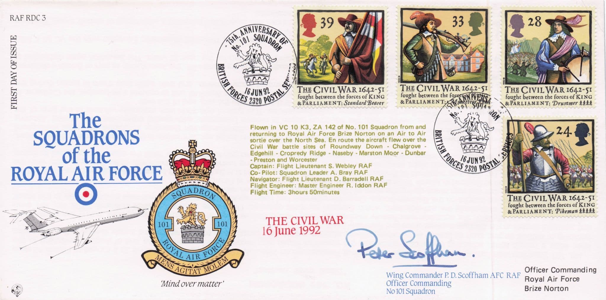 The Civil War PD Scoffham The Squadrons Of The RAF Hand Signed FDC