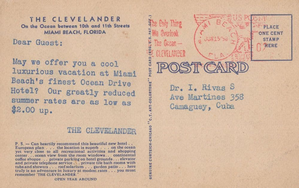 The Clevelander Miami Beach Florida Antique Advertising Postcard