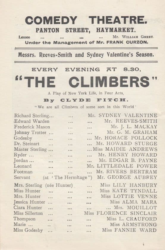 The Climbers New York Drama Antique London Comedy Theatre Programme