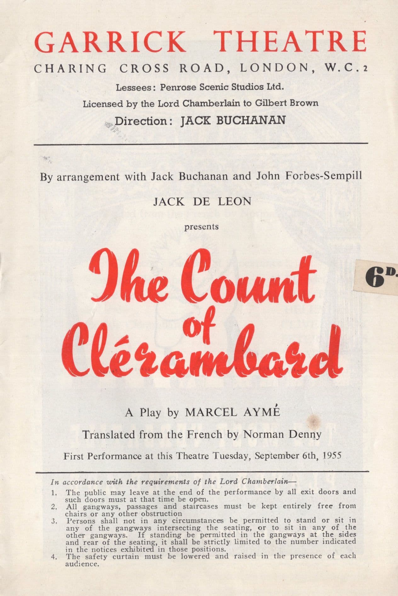 The Count Of Clerembard Marcel Ayme Garrick Theatre Programme