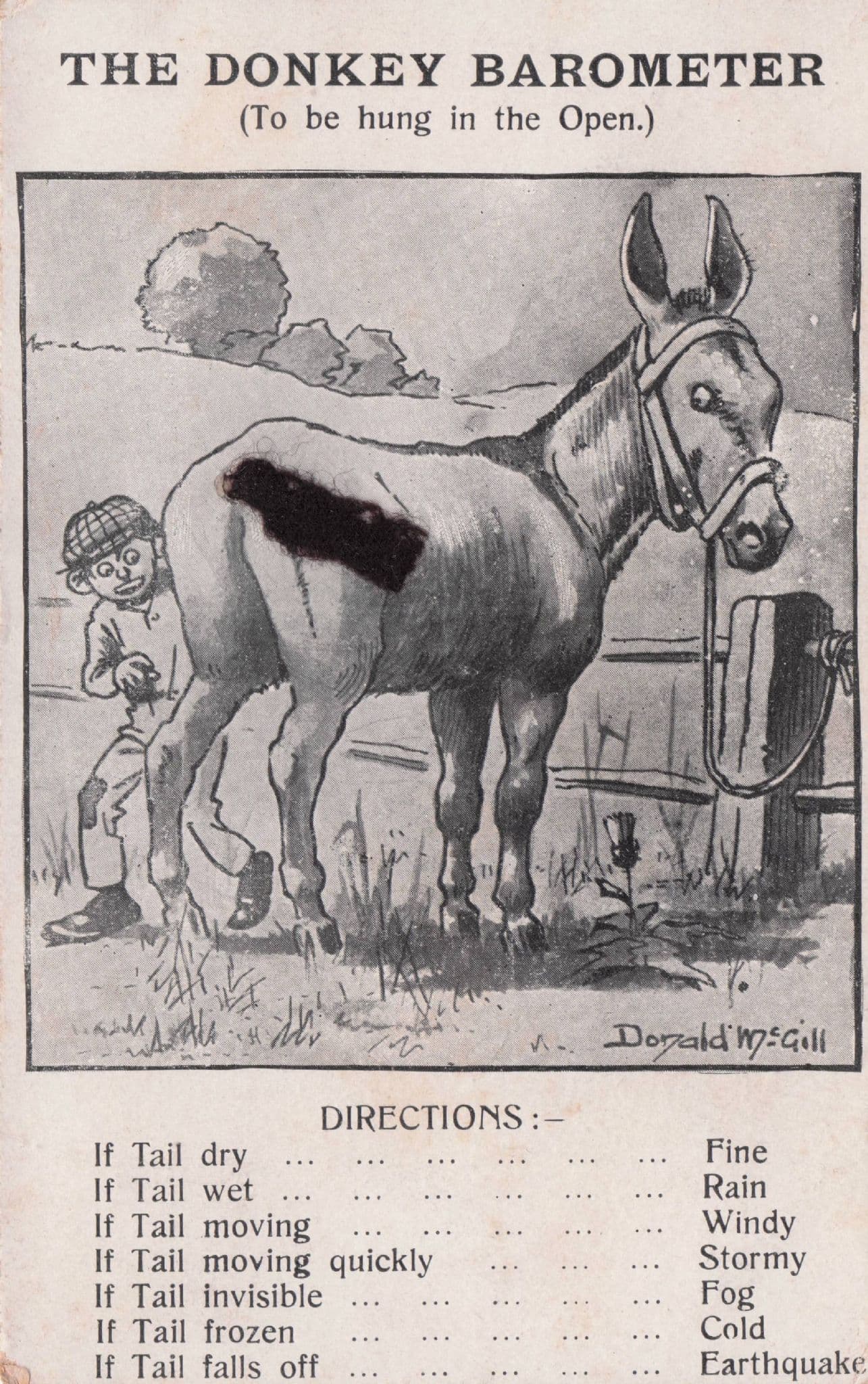 The Donkey Horse Race Barometer With Real Moving Tail Antique Postcard