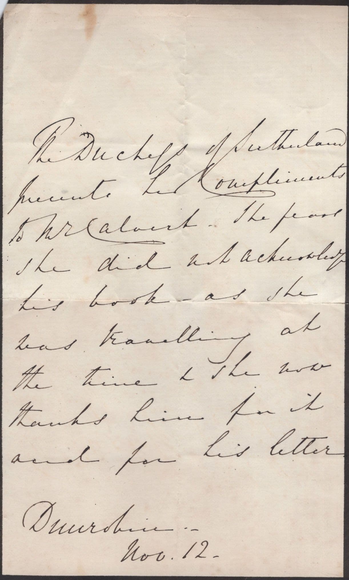 The Duchess Of Sutherland 1812 Victorian Signed Letter