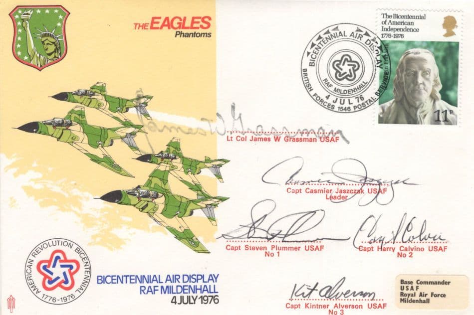 The Eagles Phantoms 5x Autographs RAF Mildenhall Air Display Hand Signed 1974 FDC