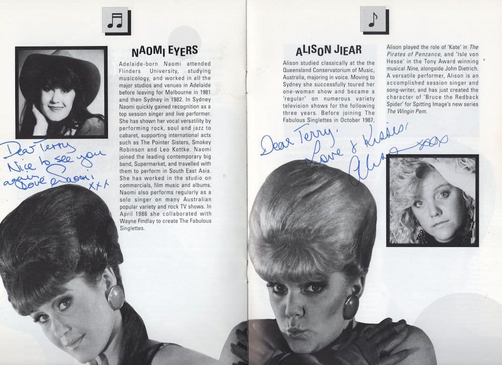 The Fabulous Singlettes Rock'n'Roll Beat Pop Hand Signed Theatre Programme
