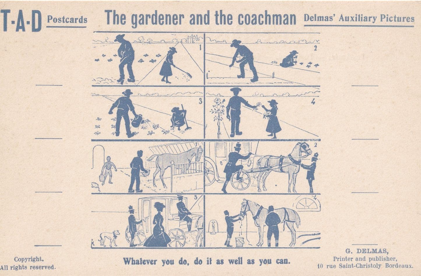The Gardener Gardening & The Coachman Antique Postcard