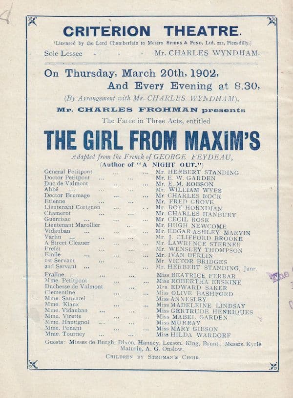 The Girl From Maxims Upper Class Criterion 1902 Theatre Programme