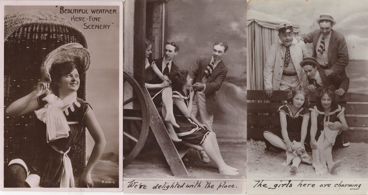 The Girls Here Are Charming Seaside Attendant 3x RPC Postcard s