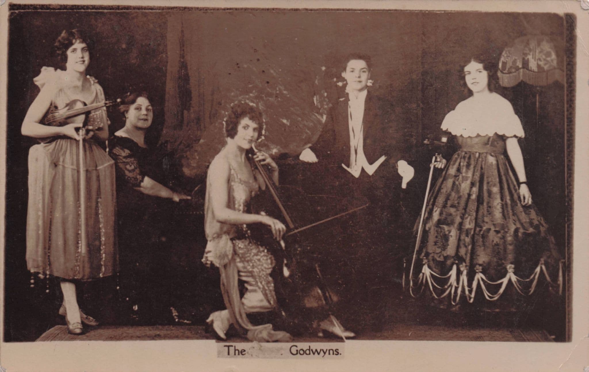 The Godwins Antique Cello Music Hall Entertainers Old Real Photo Postcard