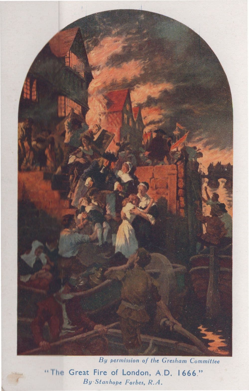 The Great Fire Of London Stanhope Forbes Old Painting Postcard