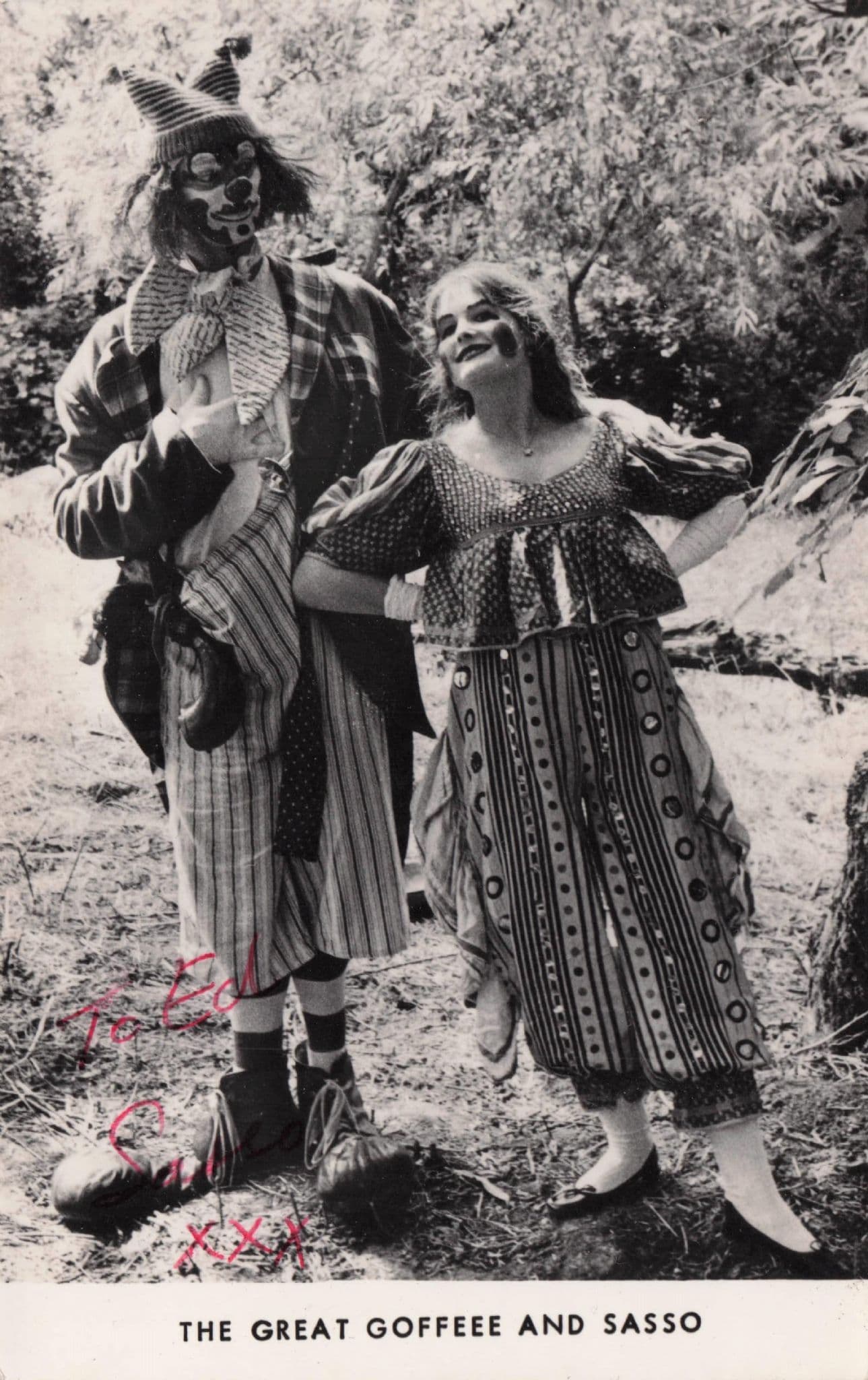 The Great Goffeee Welsh Clown & Sasso Gypsy Hand Signed Photo Postcard