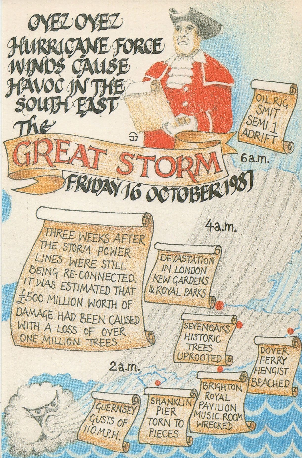 The Great Storm Disaster Weather Electricity Power Cuts 1980s Postcard