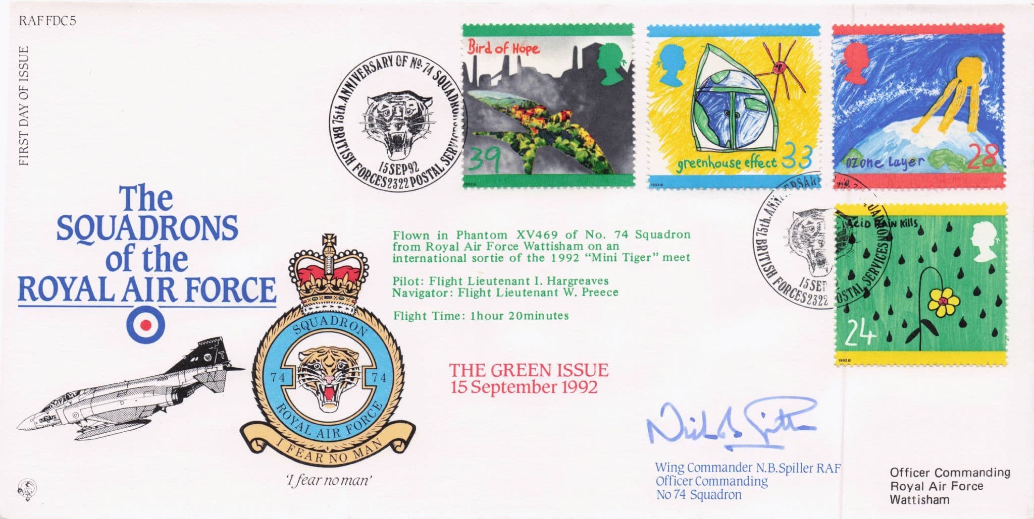 The Green Issue NB Spiller Military Squadrons Of The RAF Hand Signed FDC