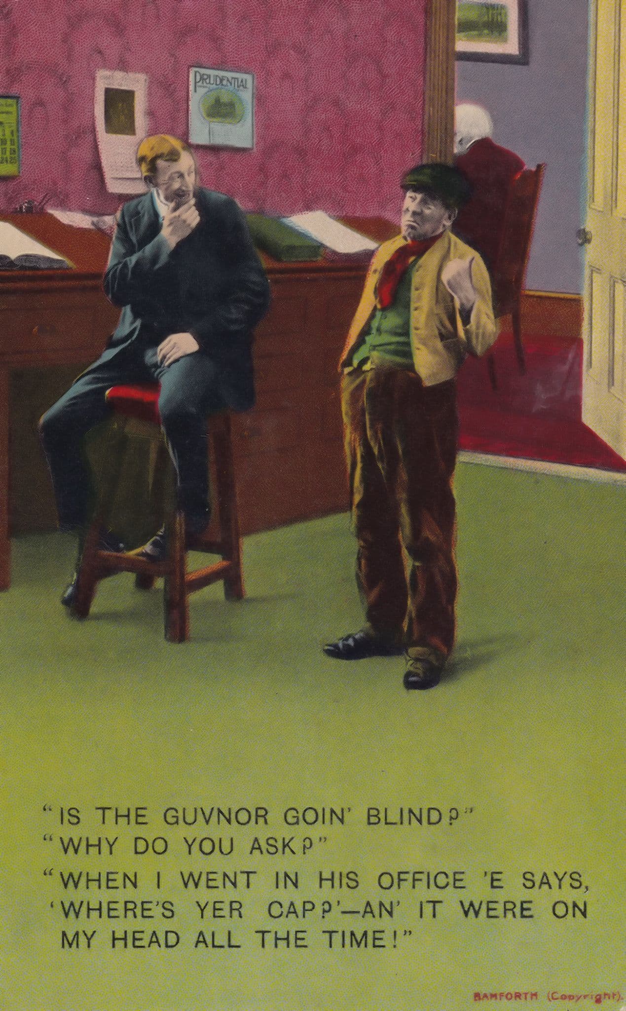 The Guvnor Has Gone Blind Cap Hat Office Antique Comic Postcard