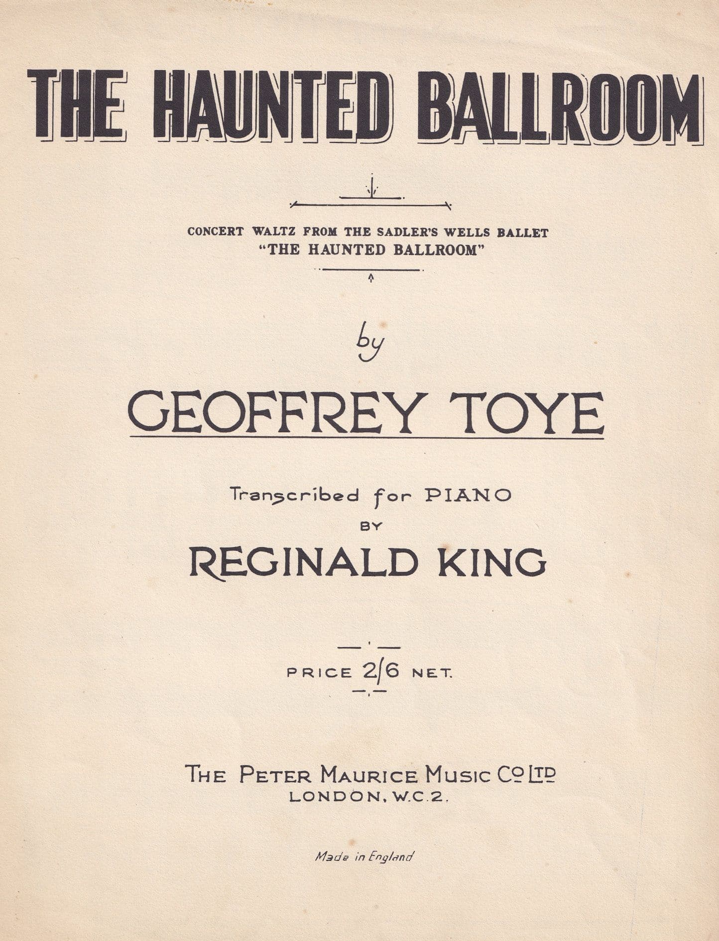 The Haunted Ballroom Sadlers Wells Ballet Olde Sheet Music