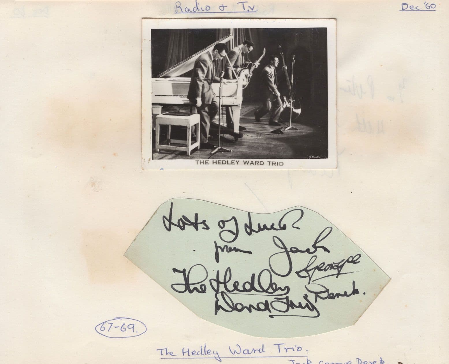 The Hedley Ward Trio Hand Signed Antique Mounted Autograph