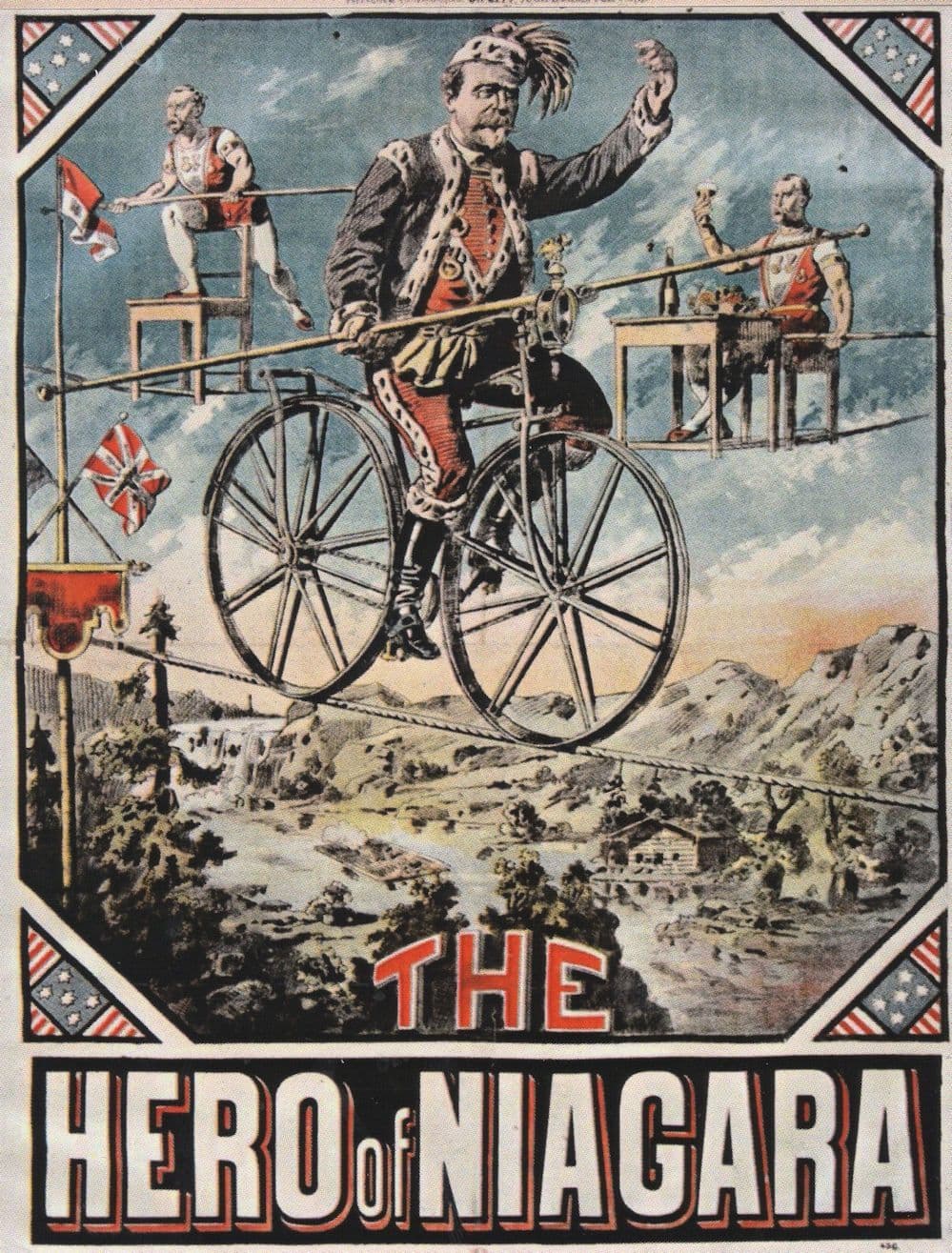 The Hero Of Niagara Bicycle Stuntman Circus Repro Poster Postcard