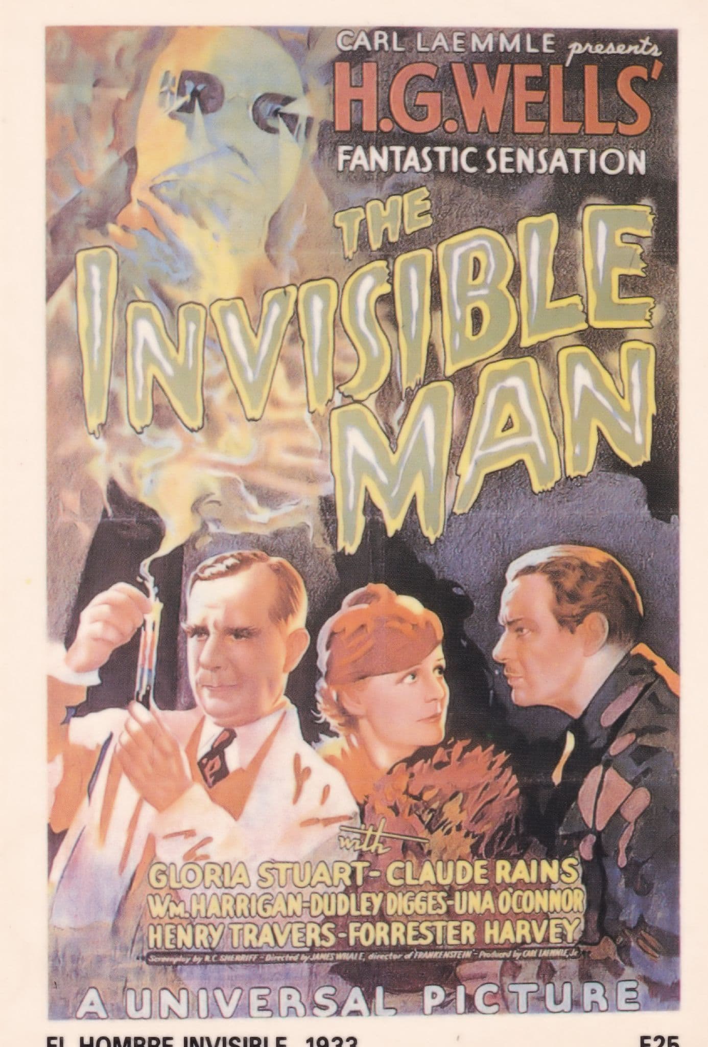 The Invisible Man HG Wells Spanish Film Poster Postcard