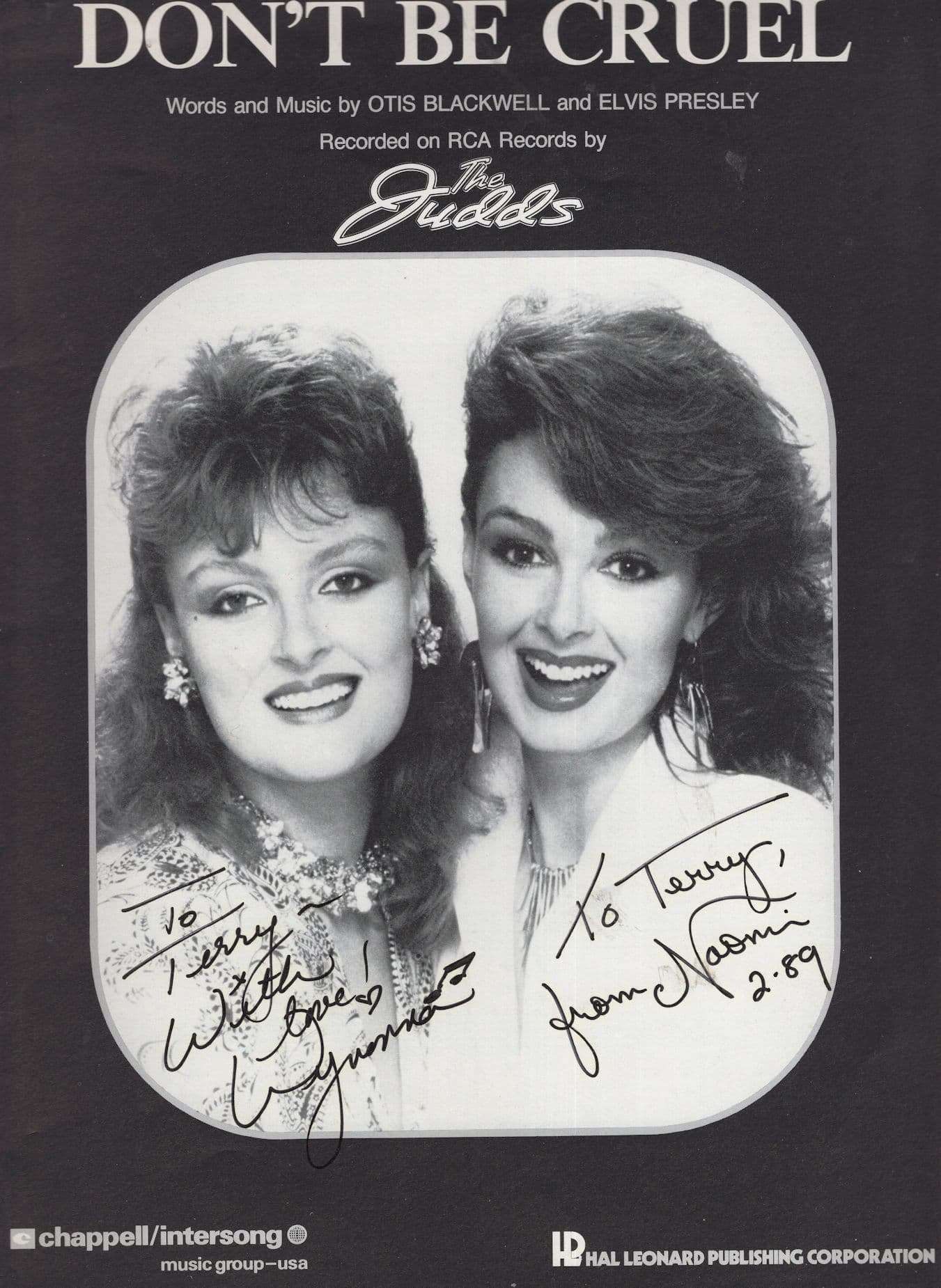 The Judds Don't Be Cruel Hand Signed Elvis Presley XL Sheet Music