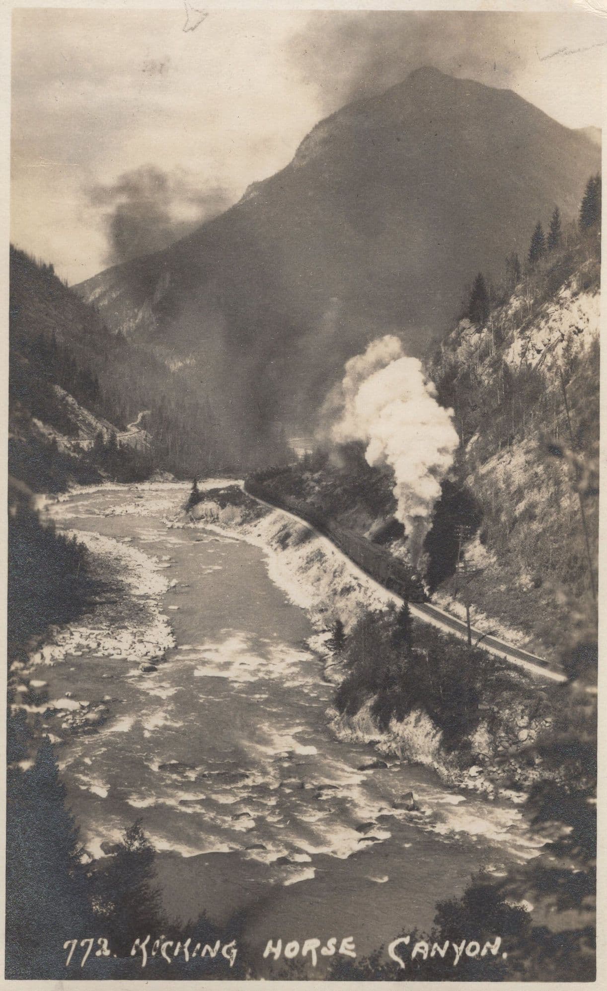The Kicking Horse Canyon Rockies Canada WW2 Character Old Postcard