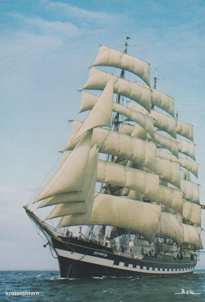 The Kruzenshtern Tall Ship at Plymouth 1970s Postcard