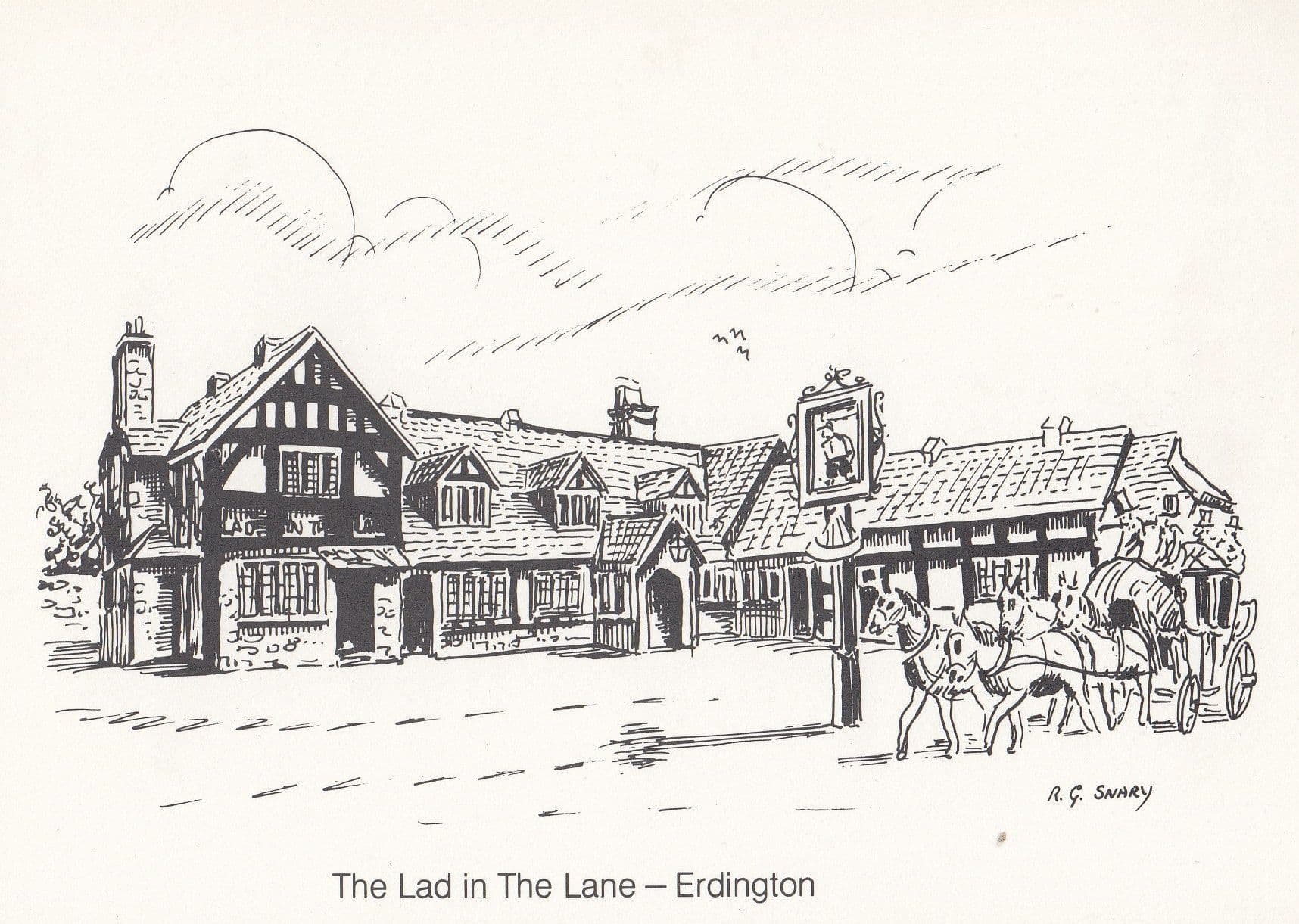 The Lad In The Lane Erdington Warwickshire Pub Art Drawing Postcard